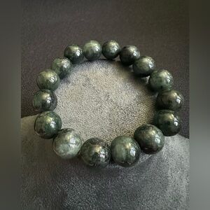 Stone Size 13.6mm Natural Black and white JADEITE JADE BEADED BRACELET